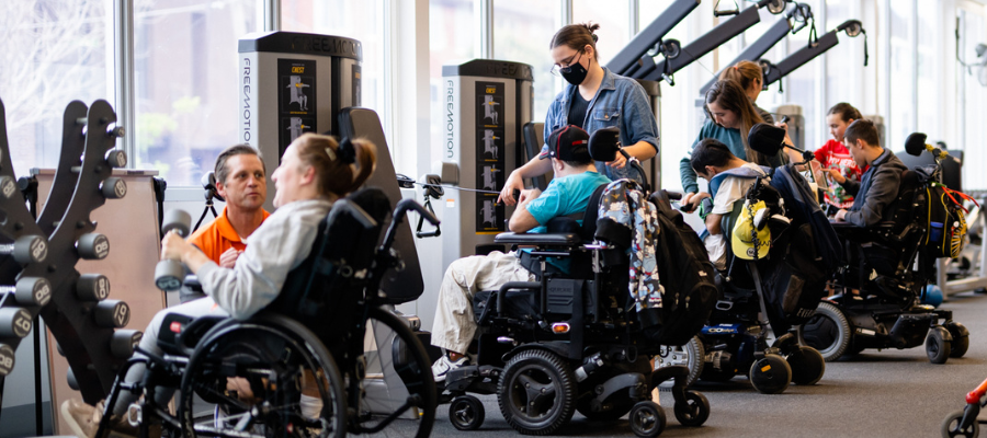 Four mobility chairs in the gym