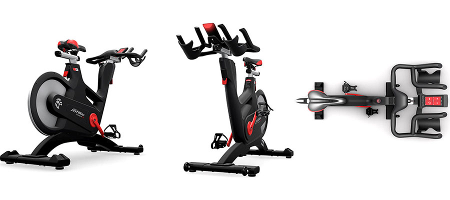 ic7 spin bike from a side, front and above angle