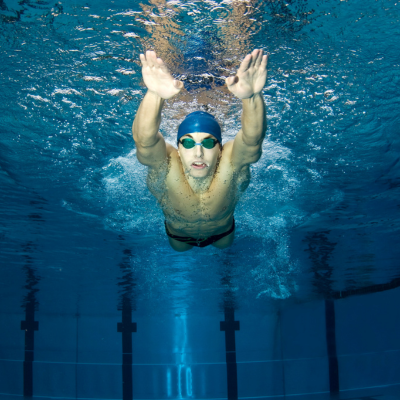 Man swimming underwater 