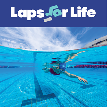 Image of person underwater swimming laps at Fitzroy Swimming Pool. Image contains the Laps for Life logo.