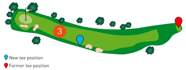 Burnley Golf Course map of hole 3 demonstrating the tee location changes