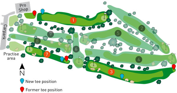 Burnley Golf Course map of the course highlighting the three holes that are being altered