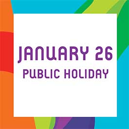 Graphic saying January 26 public holiday and opening hours indicated