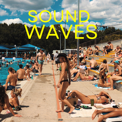 A lot of people sitting in and around Fitzroy Pool in a sunny day with the words Sound Waves across the image