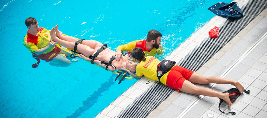 lifeguard team performing a rescue scenario