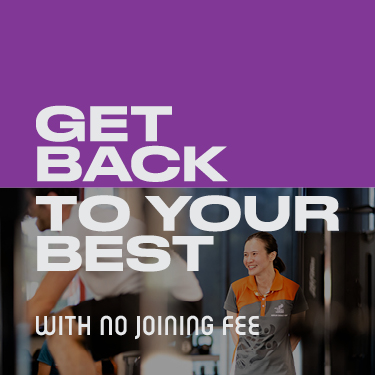 Image of the gym with text saying get back to your best with no joining fee