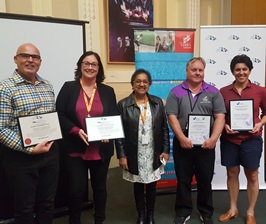 Yarra Leisure managers and Council CEO receiving quality assurance and LSV platinum pool awards