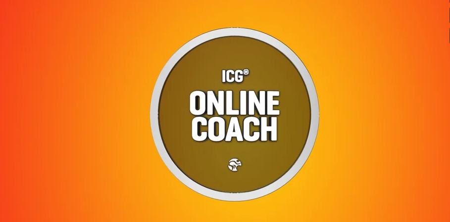 Orange graphic with text in a circle saying online coach