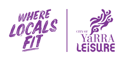 Yarra Leisure and Where Locals Fit logo purple lockup