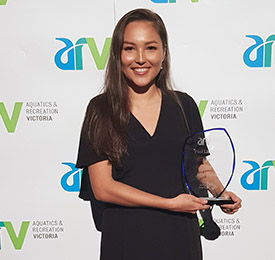 Mai Davies lifeguard award winner holding her trophy at the ARV awards